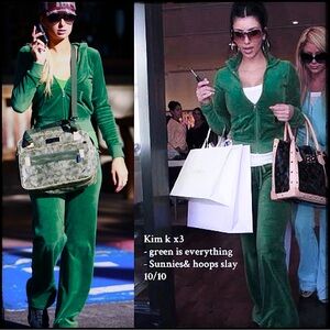 Y2K Juicy Couture Vintage Green Velour Full Zip Tracksuit Jacket 💚 American Made